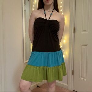 Y2K Brown, Blue, and Green Dress